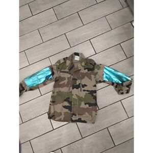 Rag Union Camo Military Jacket Metallic Blue Sleeve Patches Men's Unique